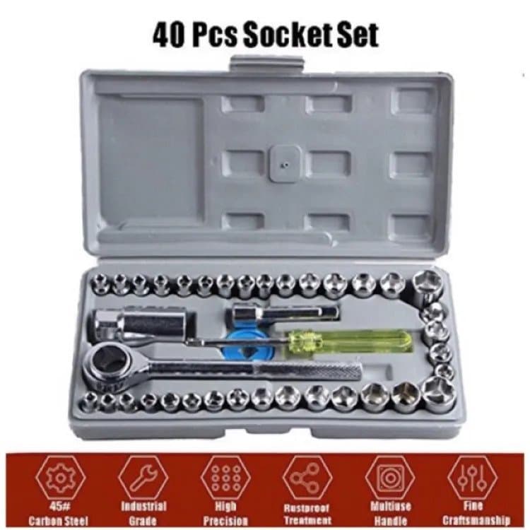 Socket Tool Box Set Wrench Toolkit With Screwdriver 40 In 1